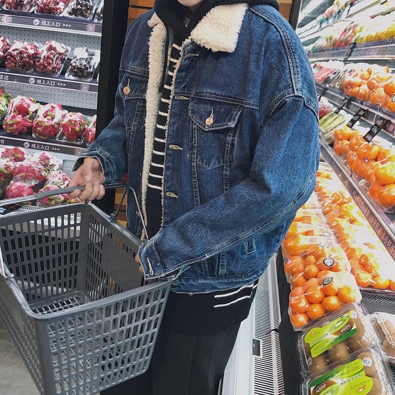 แจ็คเก็ตยีนส์คอปกขนแกะบุขนแกะส - Street Fashion Men 2025 บทวิจารณ์และราคา